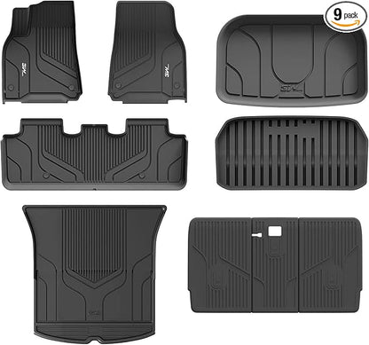 3W Tesla Model Y Floor Mats 2020-2024 2025(Not for Juniper), Cargo Liners & Frunk & Seatback Protector Mats,TPE Custom Fit All Weather, Full Set, Accseeories 5-Seater