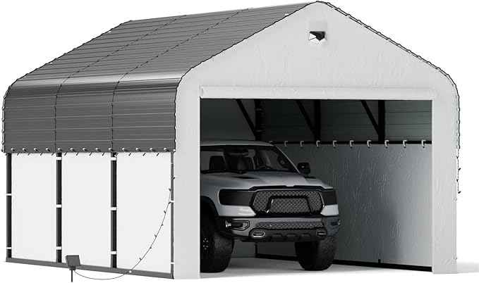 10x16 Metal Carport,Enclosed Carports Heavy Duty,Car Tent Garage with Removable Sidewalls & Door,Car Port Kits for Snow,Outdoor Car Shelter