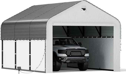 10x16 Metal Carport,Enclosed Carports Heavy Duty,Car Tent Garage with Removable Sidewalls & Door,Car Port Kits for Snow,Outdoor Car Shelter