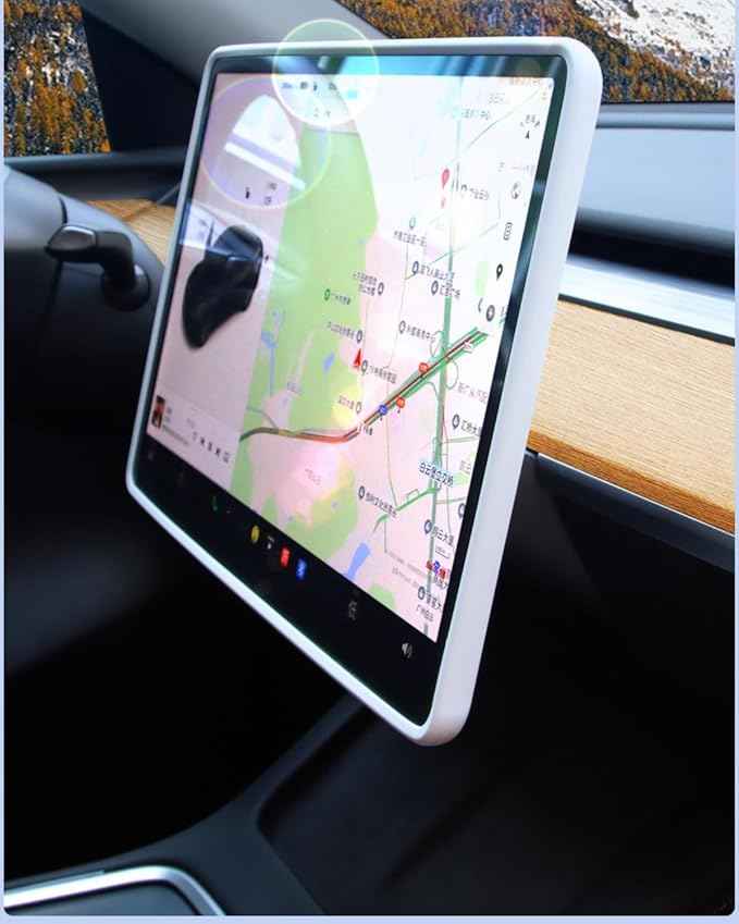 Center Console Screen Protector Frame Compatible with Tesla Model 3 Model Y 2025 2024 2023 2022 2021 2020 Display Decoration Interior Accessories, Silicone Grey