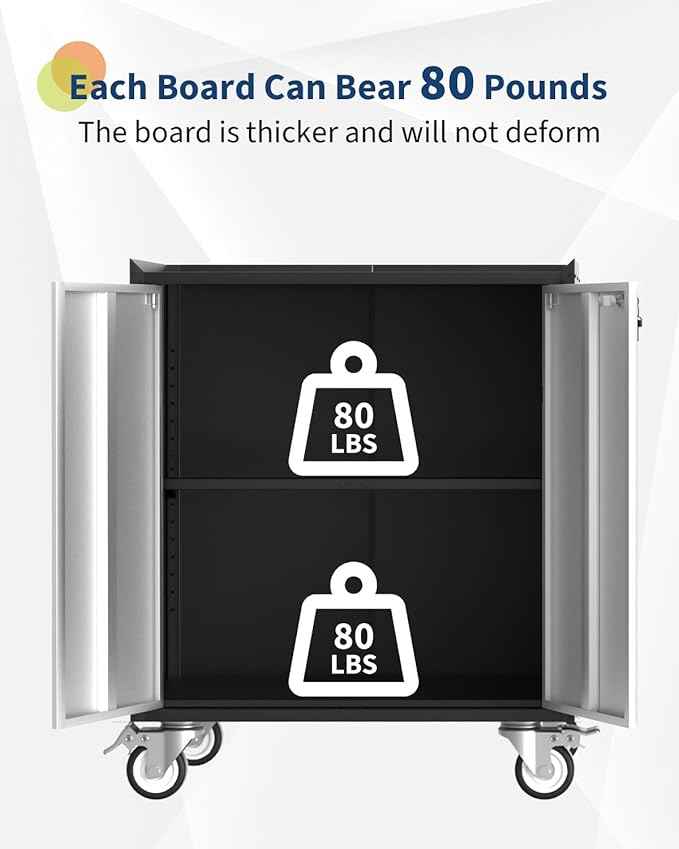 IDEALHOUSE 46" Rolling Garage Storage Cabinet with Locking Doors - Heavy-Duty Metal Shelving Unit, Mobile Tool Organizer for Home Office Workshop Organization