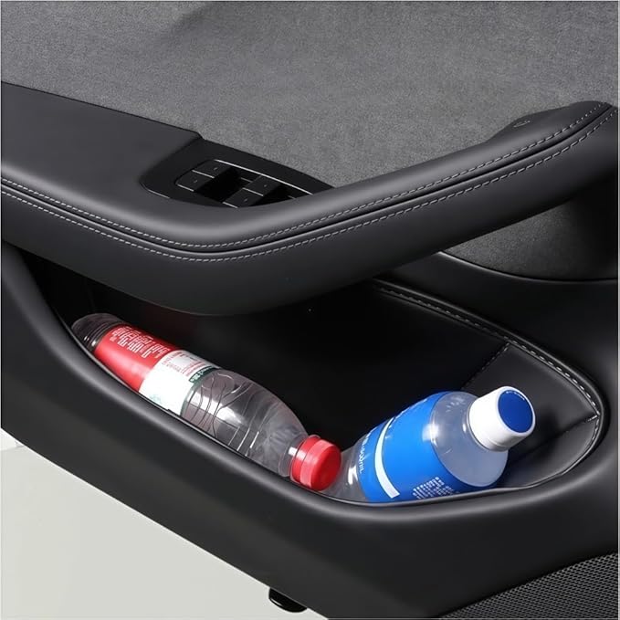 GGCLIMAX 4PCS Car Door Storage Pocket Leather Organizer Compatible with Tesla Model Y Juniper 2025/Model Y Launch 2025/Model 3 Highland 2024-2025 Road Trip Essentials(2025 MY Juniper)