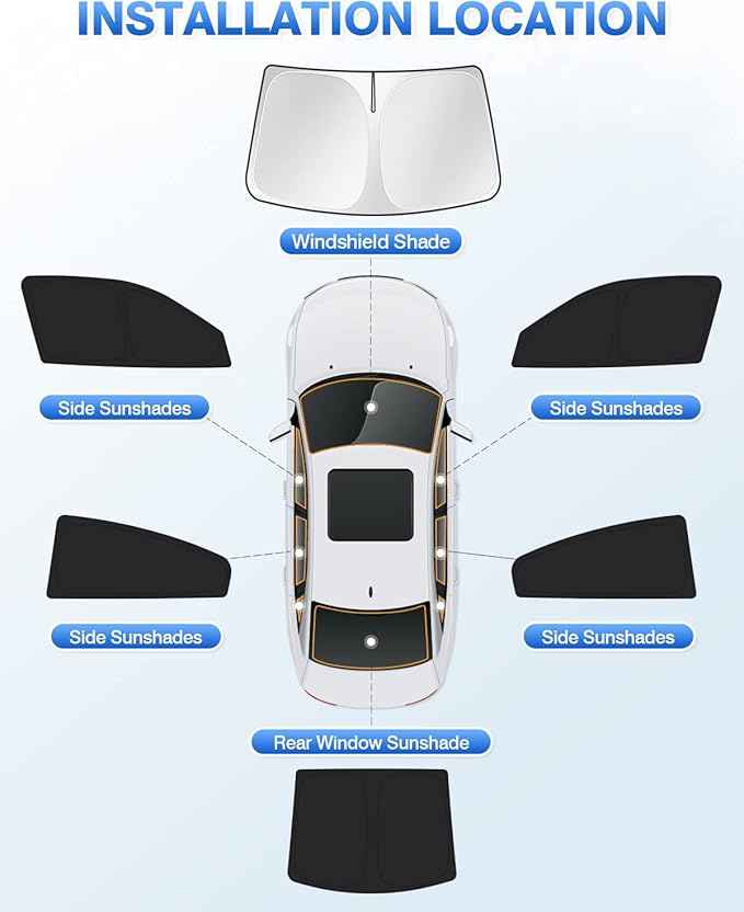 Windshield Sun Shade for 2011-2024 Dodge Charger Accessories Sunshade Side Rear Window Shade Cover Sun Visor Shield Privacy Shade Keep Vehicle Cool Black 6PCS
