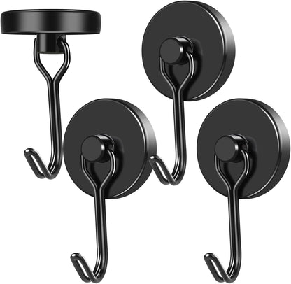 MIKEDE Black Strong Magnetic Hooks, 70LB+ Swivel Swing Magnetic Hooks Heavy Duty, Cruise Hooks Neodymium Magnets with Hooks for Hanging, Home, Metal Door, Office and Garage - Pack of 4