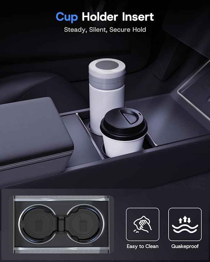 Center Console Organizer for Tesla Model Y Juniper Accessories 2026 2025 & Tesla Model 3 Highland Accessories [Durable PC + Silent Silicone Liner] Armrest Storage Tray Wireless Charging Pad Cup Holder