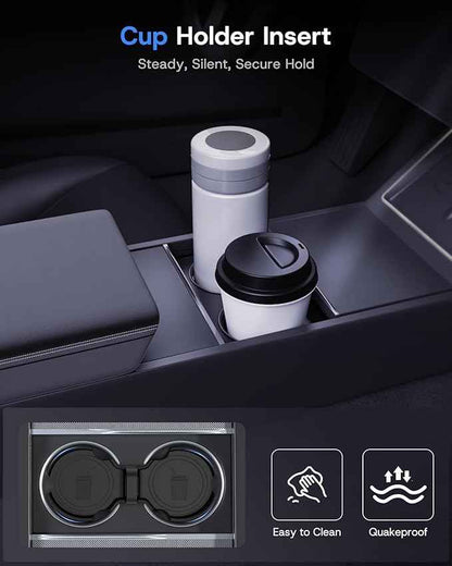 Center Console Organizer for Tesla Model Y Juniper Accessories 2026 2025 & Tesla Model 3 Highland Accessories [Durable PC + Silent Silicone Liner] Armrest Storage Tray Wireless Charging Pad Cup Holder