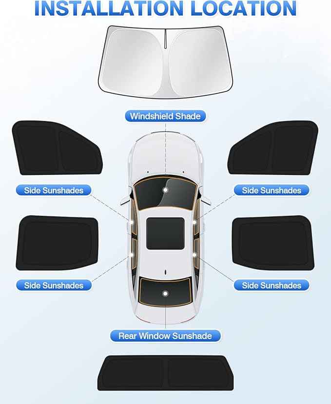 Windshield Sun Shade for 2022-2025 2026 Toyota Tundra Sunshade Side Rear Window Shade Cover Sun Visor Shield Privacy Protection Keep Vehicle Cool Black 6PCS
