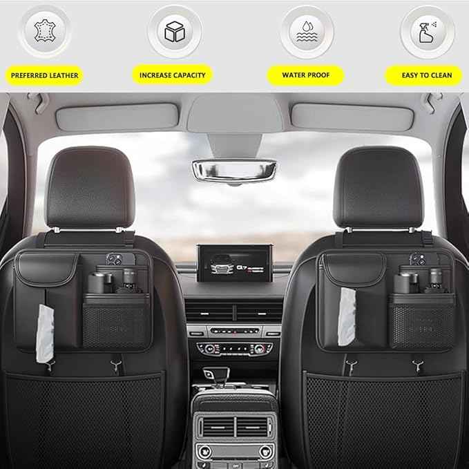 Tumecos Car Seat Back Storage Bag,Backseat Organizer with Tissue Box, Large Capacity Rear Seat Storage Pocket, Universal for Most Vehicles