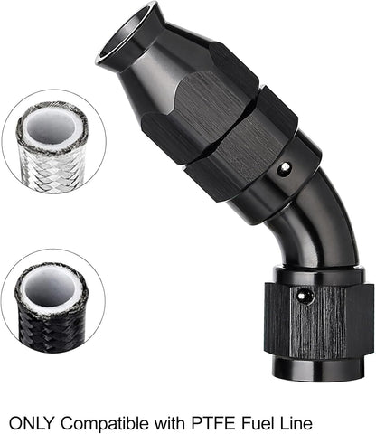 EVIL ENERGY 4AN 45 Degree PTFE One Piece Full Flow End Hose Fitting Aluminum Black