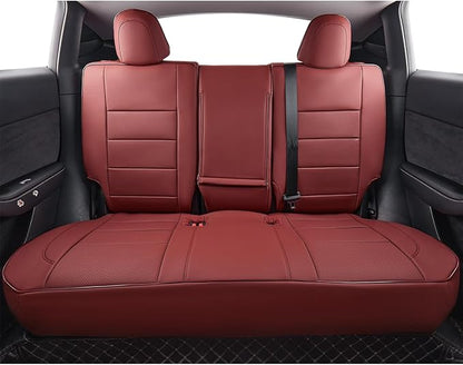 EKR Model Y Seat Covers for Tesla Model Y 2021 2022 2023 2024 Long Range (Only for 7 Seats),Waterproof Seat Protectors,Car Seat Cover Full Set,Faux Leather (Burgundy)
