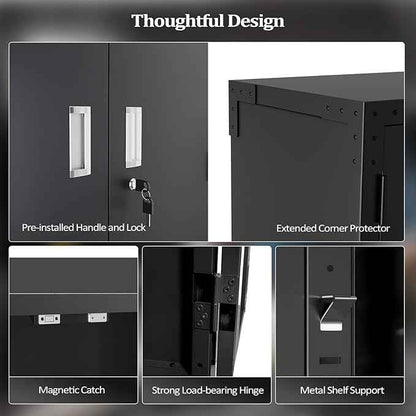 VINGLI 72'' Tall Garage Storage Cabinet, Metal Storage Cabinet with Pegboards, Wheels, Locking Doors and Adjustable Shelves (Black, 32''W x 16''D x 72''H)