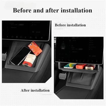 Under Screen Storage Box Compatible for Tesla Model Y/3+ Highland 2024 Central Control Hidden Storage Box Organizer Tray Car Accessories Car Center Console Dashboard Accessories(My Black RHD)