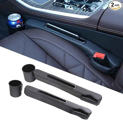 Advanced 3-in-1 Car Seat Gap Filler Organizer 2 Packs, PU Leather Console Side Storage Pad with Removable Cupholder, Anti-Slip Blocker for Phone Coins Keys
