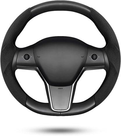 Shademax Custom-Fit for Tesla Steering Wheel Cover, Tesla Model Y 2020-2025 /Model 3 2017-2023Suede Steering Wheel Cover Protector, Non-Slip, Model Y/3 Accessories (Black)