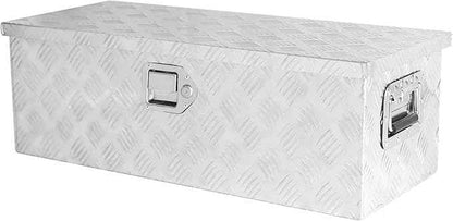 Truck Bed Toolbox for Trailer Pickup, RV Storage Organizer Tool Box Flatbox with Side Handle Lock Keys, Aluminum 5 Bar Tread Pattern Truck Bed Tool Box, Diamond Plate Chest Box Organizer 30 inches
