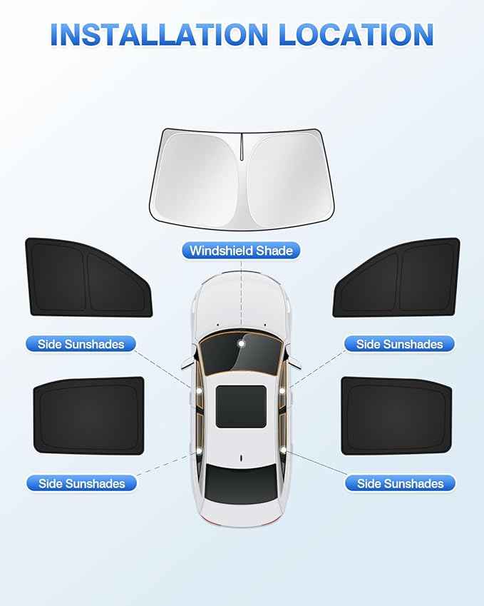 Sunshades for GMC Sierra 1500 2500 3500 Crew Cab 2019-2025 2026 Accessories Windshield Sun Shade Side Rear Window Shade Cover Sun Visor Shield Privacy Protection Keep Vehicle Cool Black 5PCS