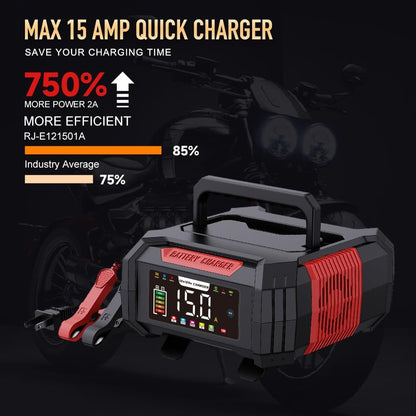 15 Amp Battery Charger, 12V 24V LiFePO4 Car Battery Charger 9-Stage Trickle Portable Charger Smart Battery Maintainer w/Battery Repair, Winter Mode, for AGM, STD, Gel, Lead Acid,Deep Cycle Batteries