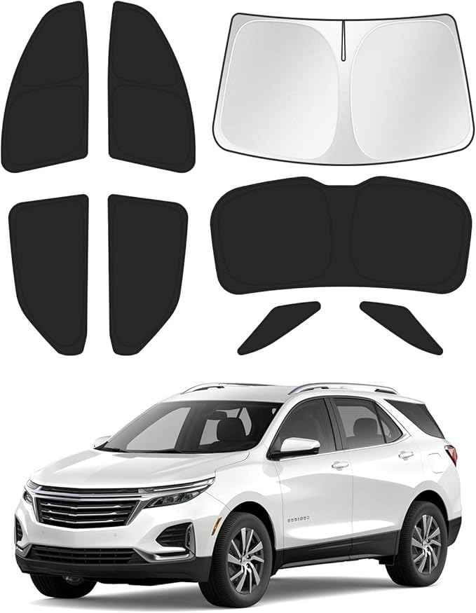 Sunshades for 2018-2024 Chevrolet/Chevy Equinox Accessories Windshield Sunshade Side Rear Windows Sun Visor Privacy Protection Keep Vehicle Cool Black 8PCS