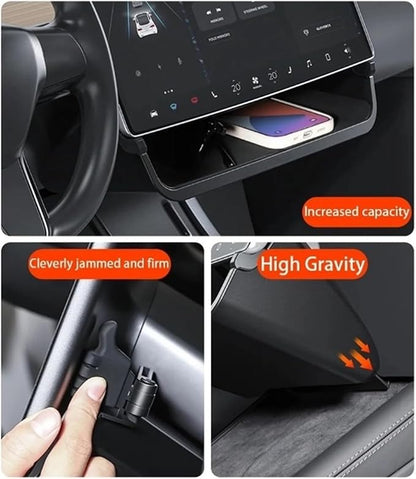 Compatible for Tesla Model Y Model 3 Highland Under Screen Storage Tray Storage Box Behind The Screen Storage Box Car Accessories(Black)