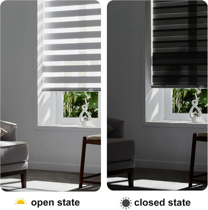 Persilux Cordless Zebra Shades (27" W X 64" H, Grey) Free-Stop Window Shades Dual Layer Light Control for Day and Night, Light Filtering Sheer Blinds for Windows, Easy to Install