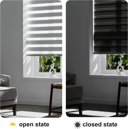 Persilux Cordless Zebra Blinds for Windows Free-Stop Roller Windows Shades (36" W X 64" H, Grey) Dual Layer Light Control for Day and Night, Light Filtering Sheer Shades for Home, Easy to Install