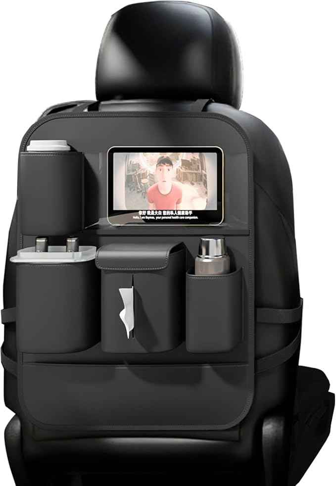 GMQ Backseat Car Organizer with Touch Screen,Protectors Kick Mats Travel Accessories for Kids,Multifunctional Seat Back Organizer Car Travel Organizer Accessories (Black, 1PC)