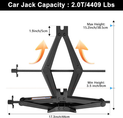 IMAYCC Scissor Lift Jack, Compact Car Jack Kit for Auto SUV, RV, MPV with Smart Ratchet Design, Heavy Duty Tire Changing Kit Lifting 2 Ton (4409 lbs) Tire Jack.