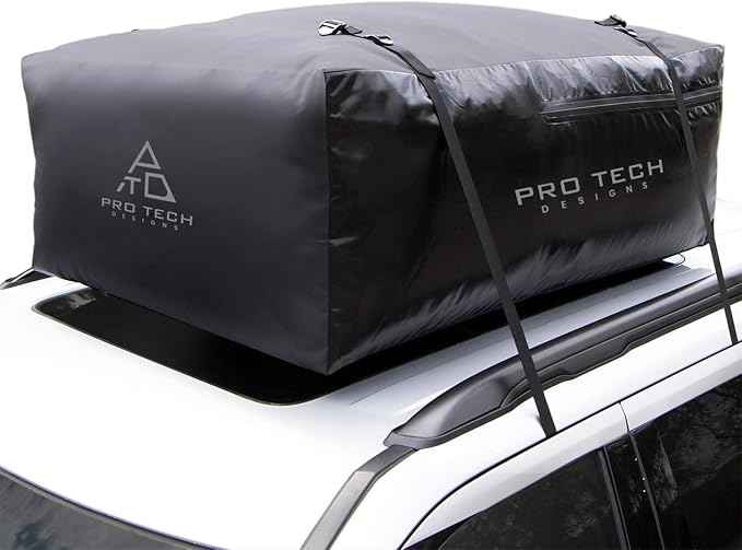 Voyager 18 Cubic Feet Waterproof Car Topper Luggage Carrier - Cargo Carrier for Top of Vehicle, Rooftop Cargo Bag Use with or Without Roof Rack, UV-Protected, 48 x 36 x 18 in, 4 Straps Included