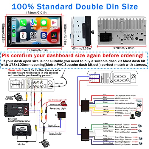 Wireless Carplay Double Din Car Stereo with Backup Camera
