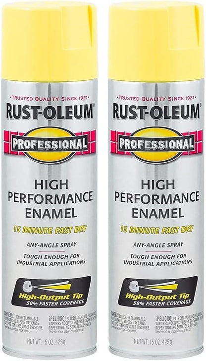 Rust-Oleum 7543838 Professional High Performance Enamel Spray Paint, 15 Oz, Gloss Safety Yellow (Pack of 2)