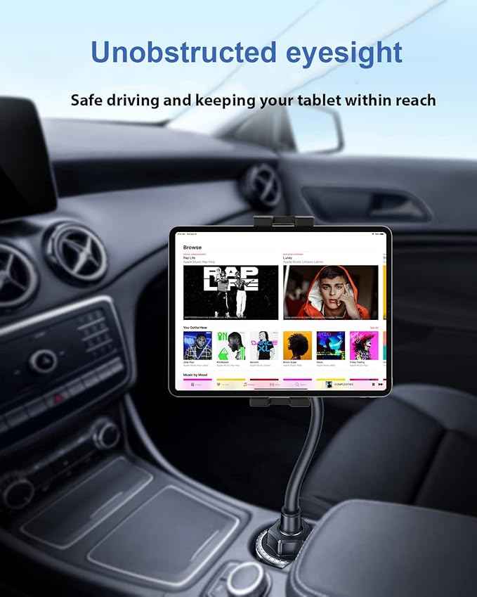 Gooseneck Car Cup Holder Tablet Mount, Truck Tablet Holder Cupholder Mount [Flexible Stable Long Arm] for 4-12.9" Tablets & Phones, iPad Pro/Air/Mini, Galaxy Tab, Huawei, iPhone Series