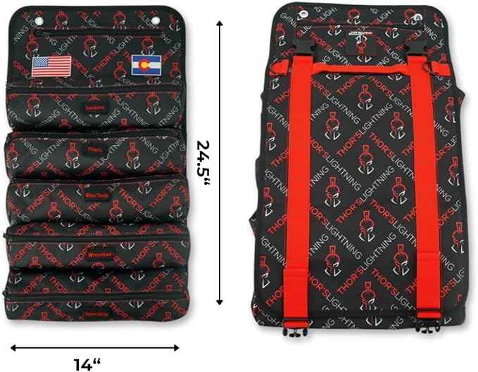 Thor's Lightning Air Systems Universal Heavy Duty Tool Bag Roll, Organizer for Tools with 7 Labeled & Detachable Compartments, Suitable for Travel Tool Storage Kit for Car, Truck, UTV, 4x4 Offroad