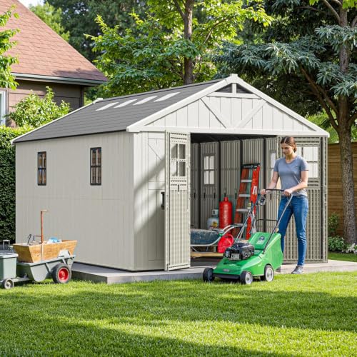 10x14 FT Resin Outdoor Storage Shed with Floor and Skylight
