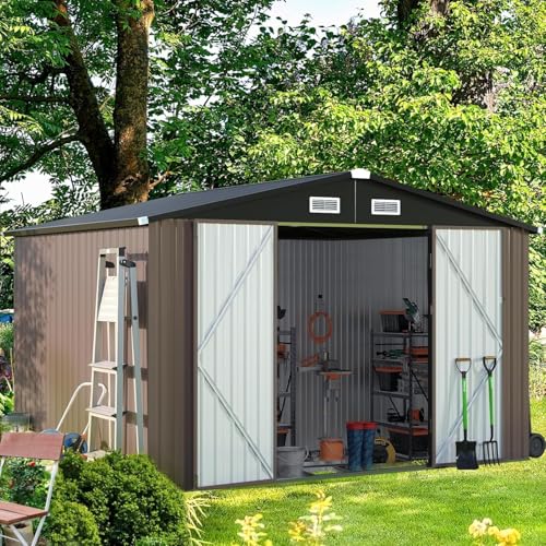 9.8x7.6 FT Shed Outdoor Storage Shed with Base