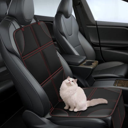Meolsaek Car Seat Protector, Non-Slip Backing Will Not Leave Imprint, Waterproof Thicker Car Seat Cover for SUV, Sedan, Truck, Leather Car Seat Cushion (Black with Red Stitching)
