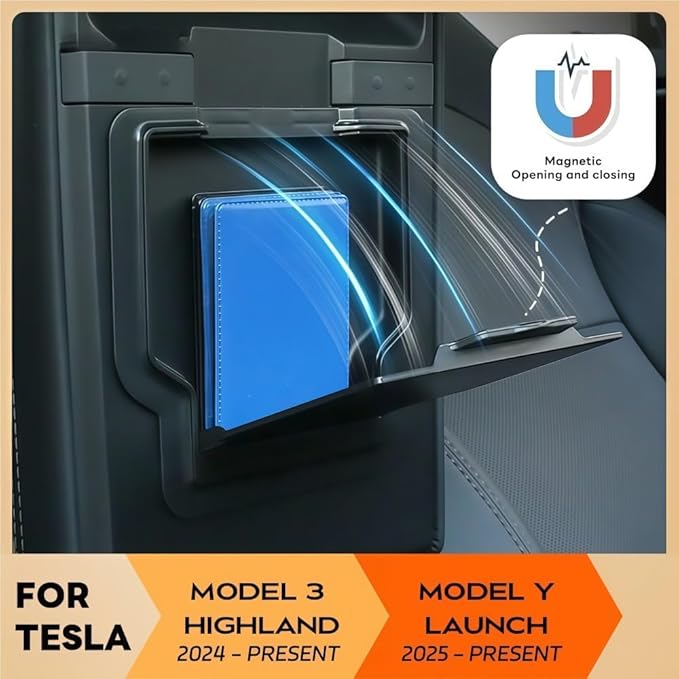 GGCLIMAX Car Organizer Compatible with Tesla Model Y Launch 2025 and Model 3 Highland 2024 Armrest Hidden Storage Box Magnetic and Slide Types ABS Interior Organizer(Magnetic Box)