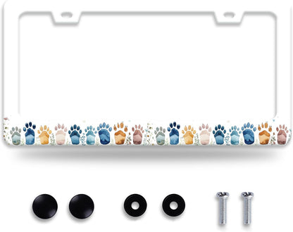 Bear Paw Print License Plate Frame Colorful Animal License Plate Frames Funny for Car Decorative Parts Stainless Stee License Plate for Standard Us Canada Funny License Plate Holder 12x6 Inch