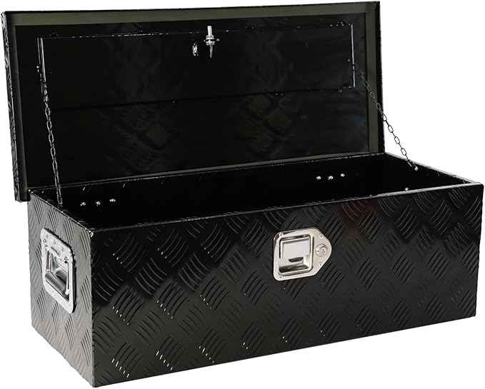 30 Inch Heavy Duty Aluminum Tool Underbody Box 5 Bar Tread Pattern Storage Organizer Chest For Pick Up Truck Bed With Lock Keys 30 inches