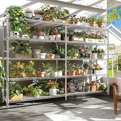 69.8" W Storage Shelves 1510LBS Wire Shelving Unit 5 Tier Metal Shelving for Storage Rack Shelves Adjustable Heavy Duty Garage Shelf Pantry Shelves Kitchen Shelving (5 Count)