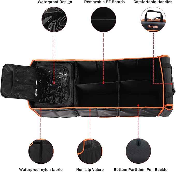 Large Trunk Organizer with Cooler, 3 Compartments SUV Cargo Organizer, Portable Trunk Organizer for suv,car,truck,rv,jeep(black)