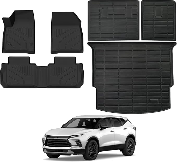 Custom Fit Floor Mats for Chevy/Chevrolet Blazer 2019-2025 Gas Only (Not for EV), All Weather TPE Floor Liners with Trunk Mat & Backrest Protectors, Odorless Full Set Interior Accessories