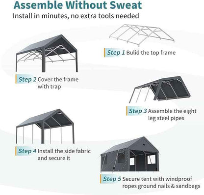 Heavy Duty Carport Canopy 10x20FT,Extra Large Portable Car Tent Garage with Roll-up Windows and All-Season Tarp Cover,Removable Roof&Side Wall for Car,SUV,Boats&Truck Shelter Logic Storage