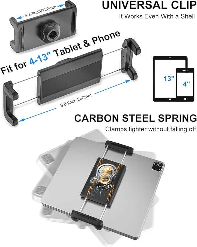 iPad Cup Holder Car Mount Heavy Duty [Height Adjust] Metal Long Arm Cup Holder Tablet Mount for Car, Truck, Compatible with 4.7-13" iPad Pro Air Mini, Galaxy Tab, iPhone, Cell Phone
