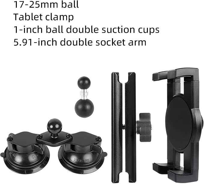 Dual Suction Cup Tablet Holder Mount for Personal Airplane/Boat/Car/Truck Windshield, Pilots iPad Holder Fits iPad Pro Air and Other 4.7-13" Tablets