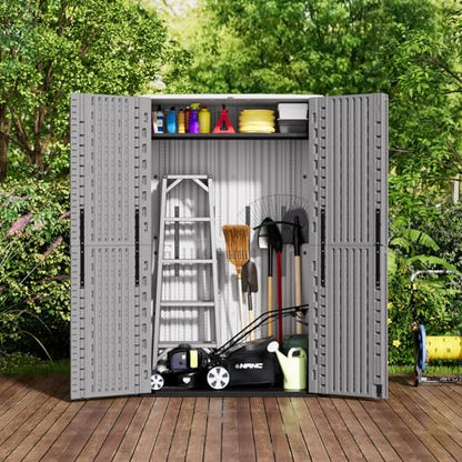 67 Cuft Vertical Outdoor Storage Shed Diamond Texture Resin Outdoor Cabinet