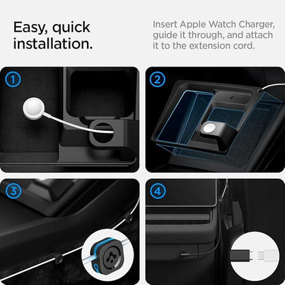 Spigen 3-in-1 Organizer Mount for Tesla Model 3 Highland (Standard, Premium & Performance 2024/25/26) (Watch Charger Not Included) - Uses Wireless Charging Pad - Charge iPhone, AirPods, Apple Watch