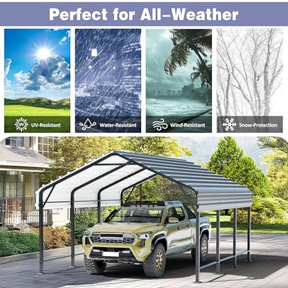 JY QAQA 12 x 15 FT Metal Carport Kits with Galvanized Steel Roof