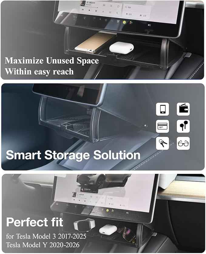 Car Center Console Organizer for Tesla Model Y 2020-2025 2026 (Include Model Y Juniper), Centre Armrest Handbrake Organiser Storage Box Armrest Sundries Tray Part Interior Accessories