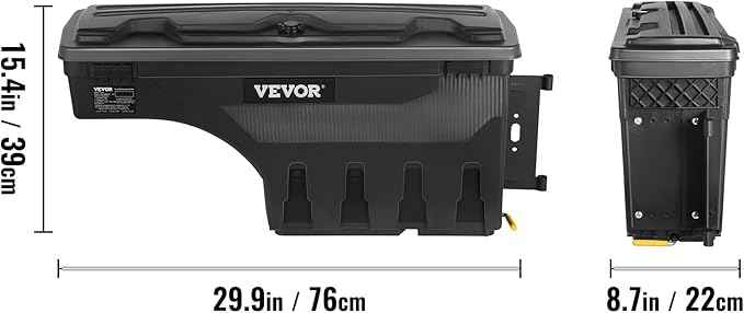 VEVOR Truck Bed Storage Box, Lockable Lid, Waterproof ABS Wheel Well Tool Box 6.6 Gal/20 L with Password Padlock, Compatible with Dodge Ram 1500 2019-2021, Passenger Side, Black