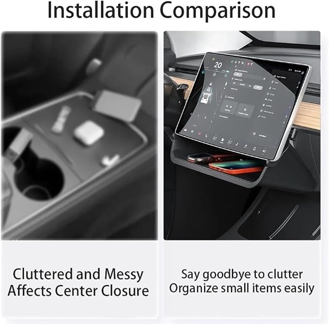 Compatible for Tesla Model Y Model 3 Highland Under Screen Storage Tray Storage Box Behind The Screen Storage Box Car Accessories(Transparent Black)